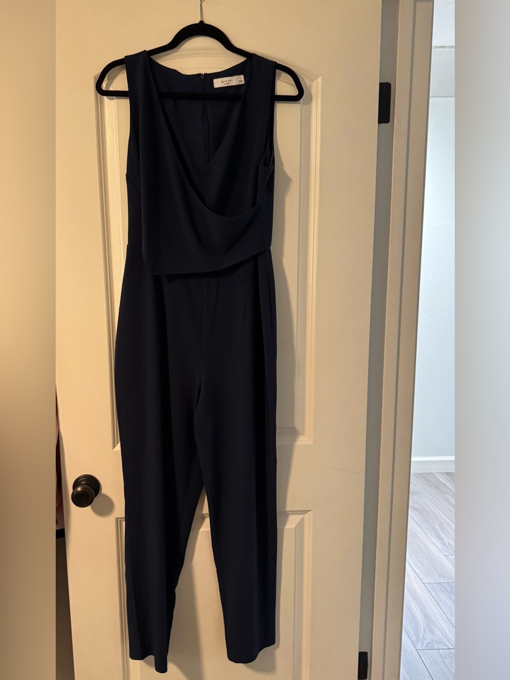 ALI & JAY Navy Sleeveless Draped Jumpsuit